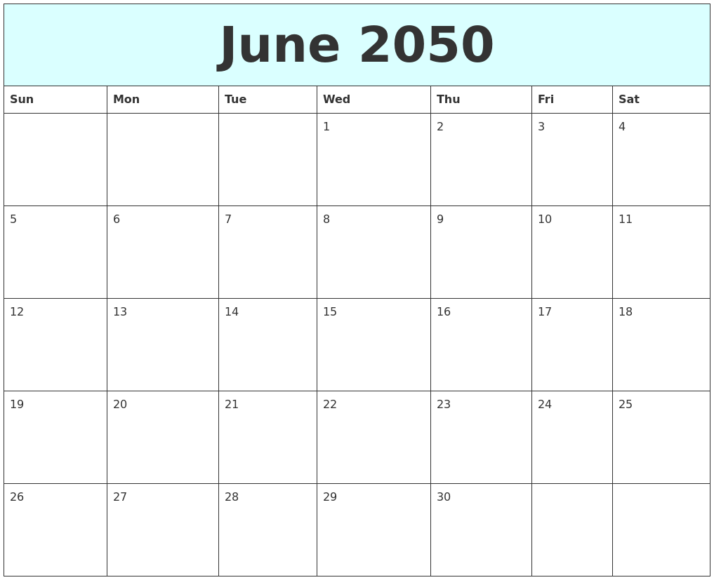 June 2050 Free Calendar