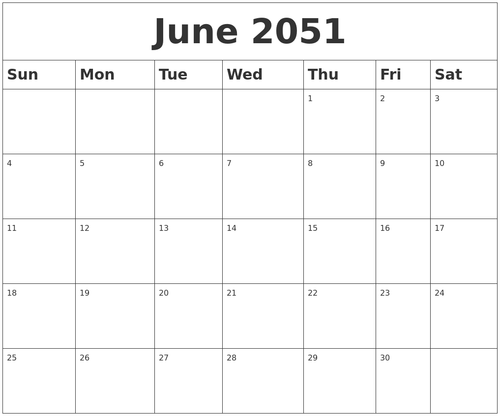 June 2051 Blank Calendar