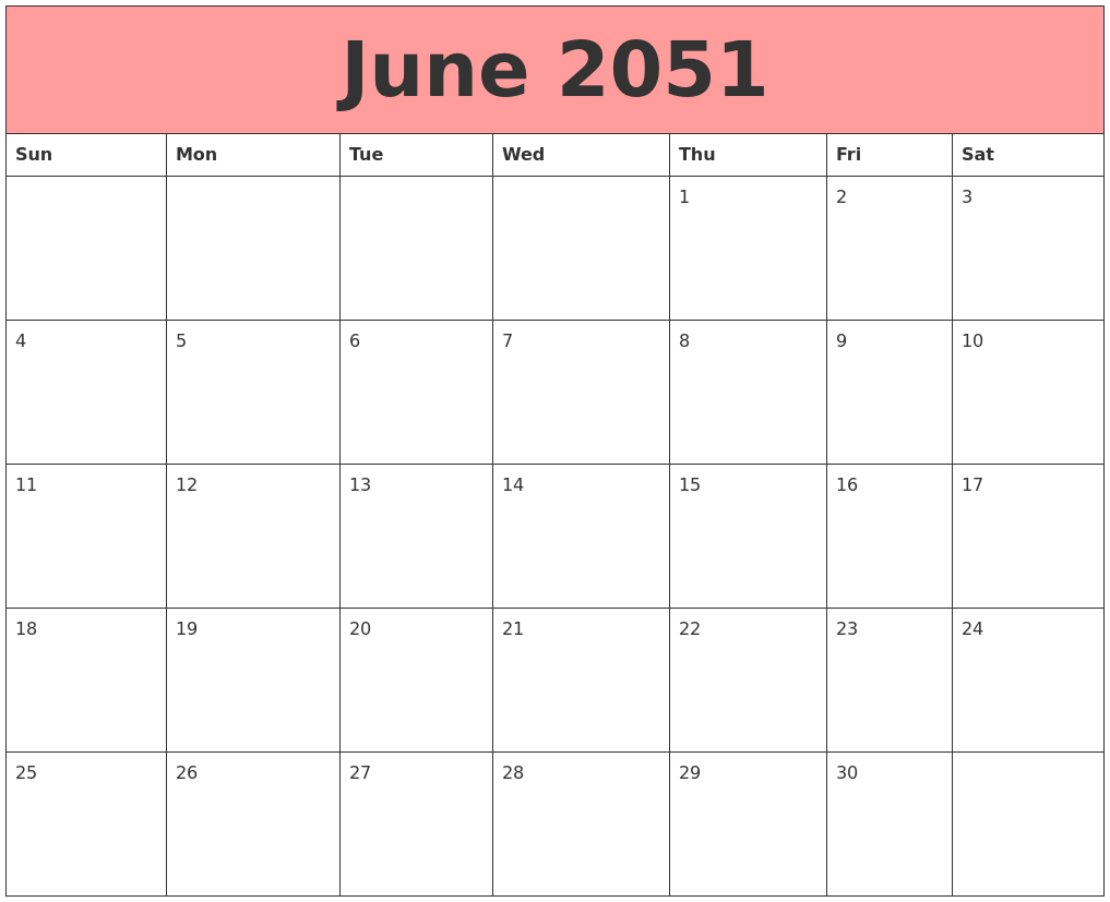 June 2051 Calendars That Work