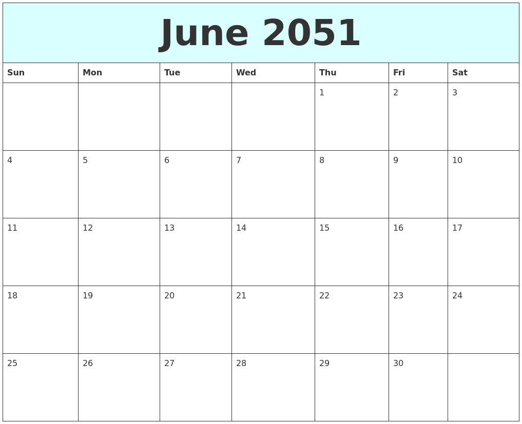 June 2051 Free Calendar