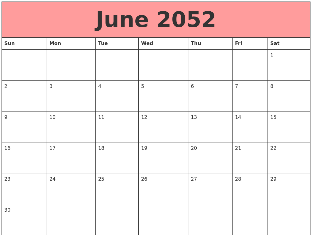 June 2052 Calendars That Work