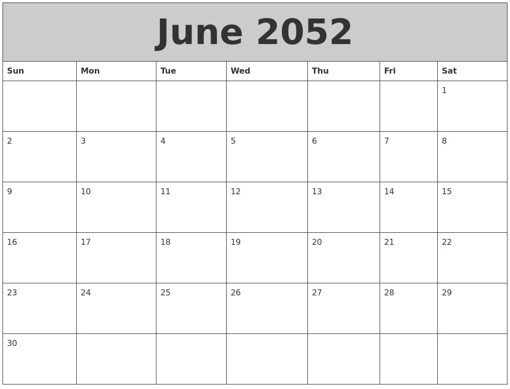 June 2052 My Calendar