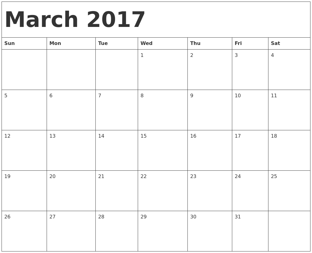 Printable Calendar March 2017 Printable Calendar March 2017