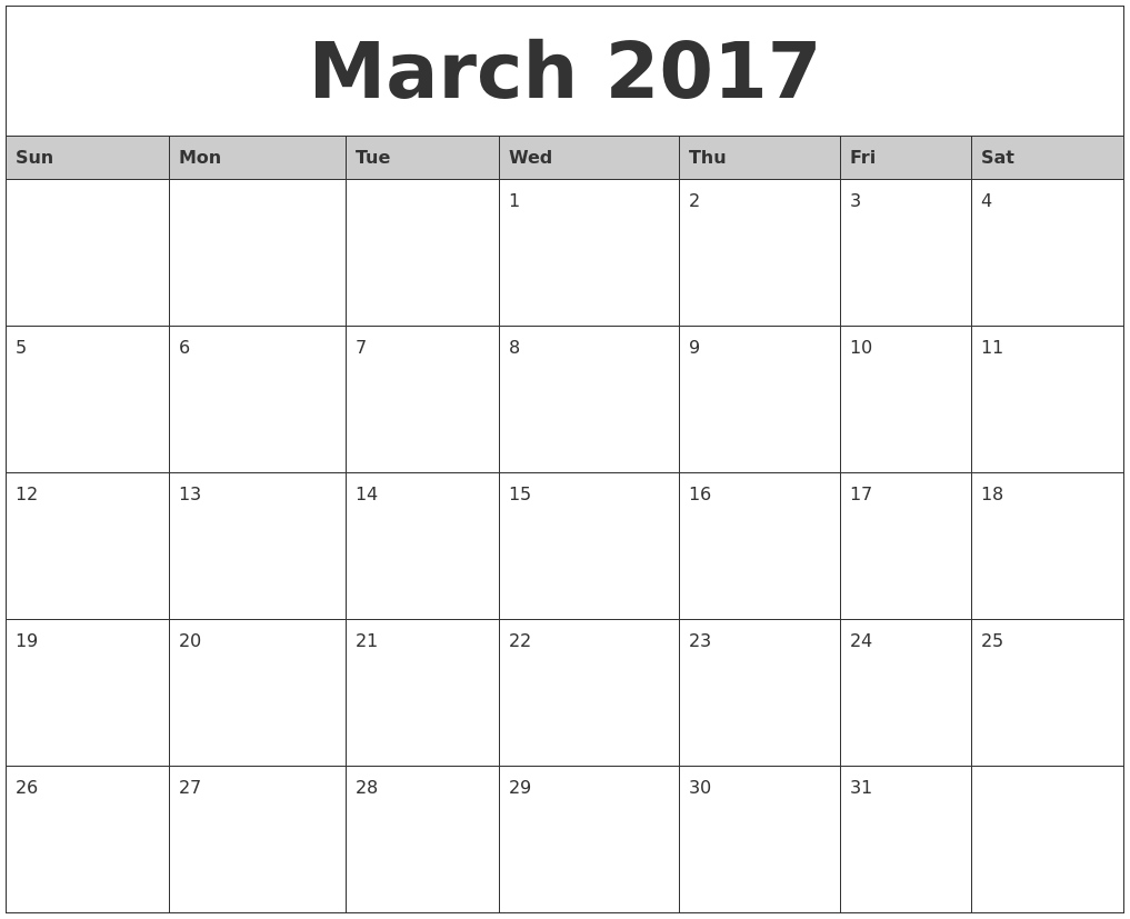 Printable Calendar March 2017 Printable Calendar March 2017