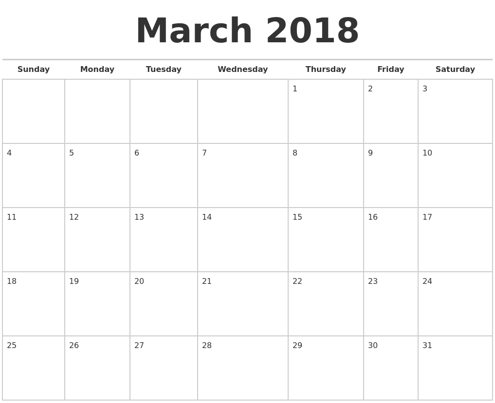 free calendar march 2018