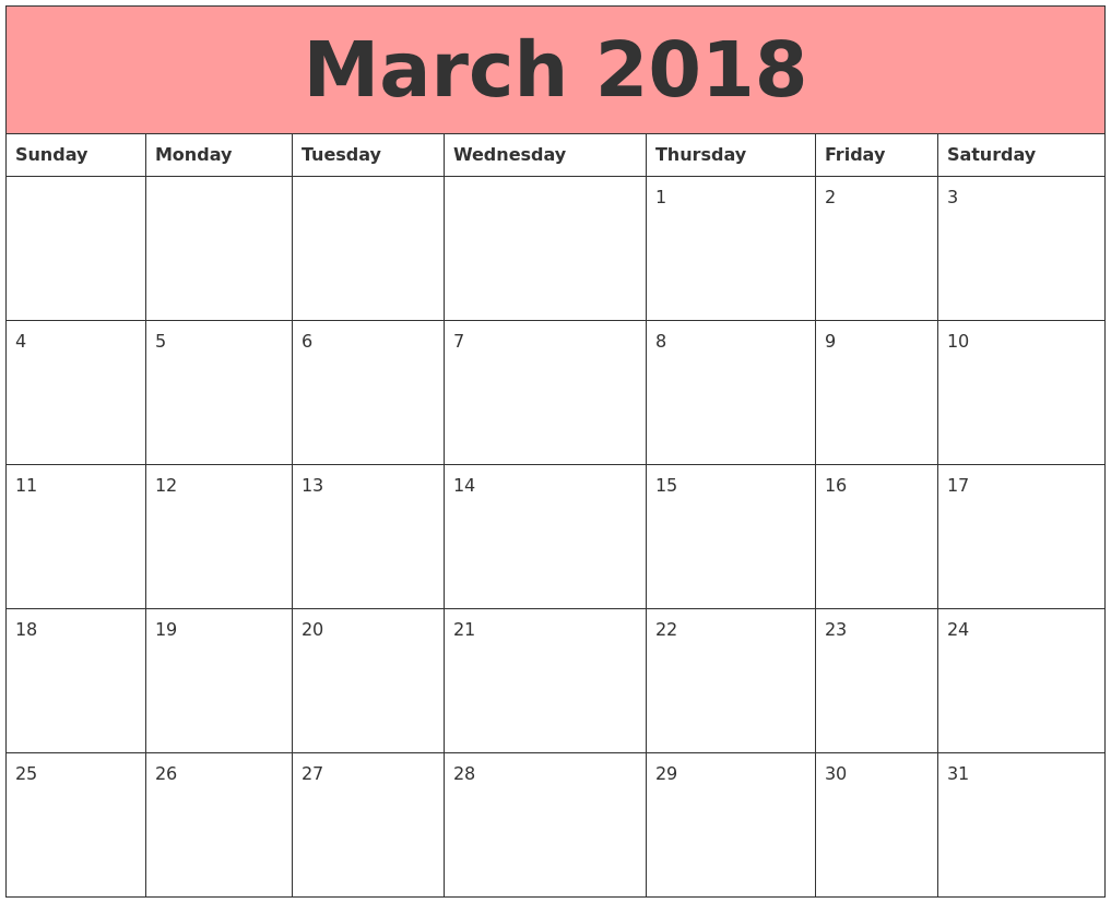 March 2018 Calendars That Work