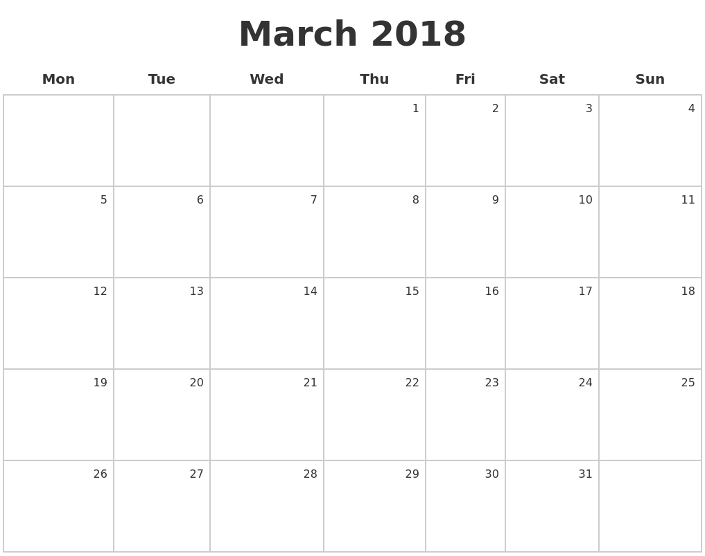 March 2018 Make A Calendar