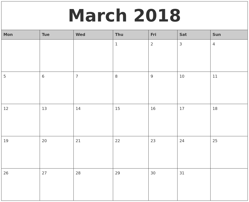 Monthly Calendar Monday Start : March monthly calendar printable Monthly Calendar Monday Start : March monthly calendar printable