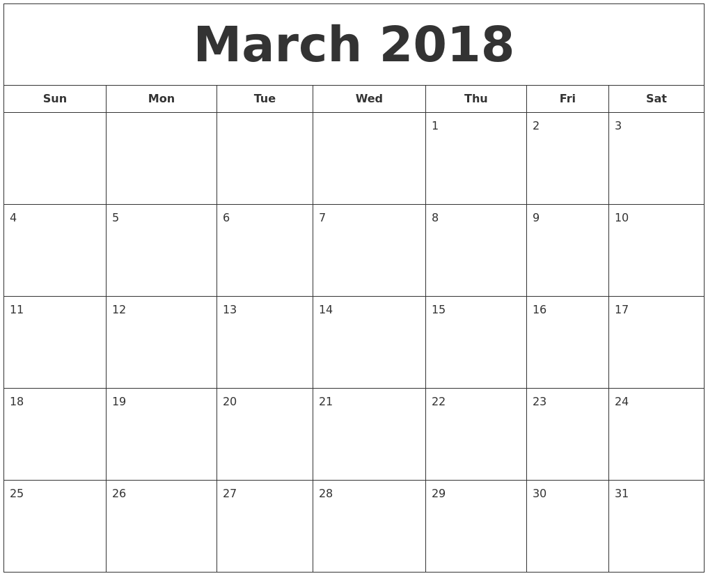 Cute March 2018 Calendar Printable