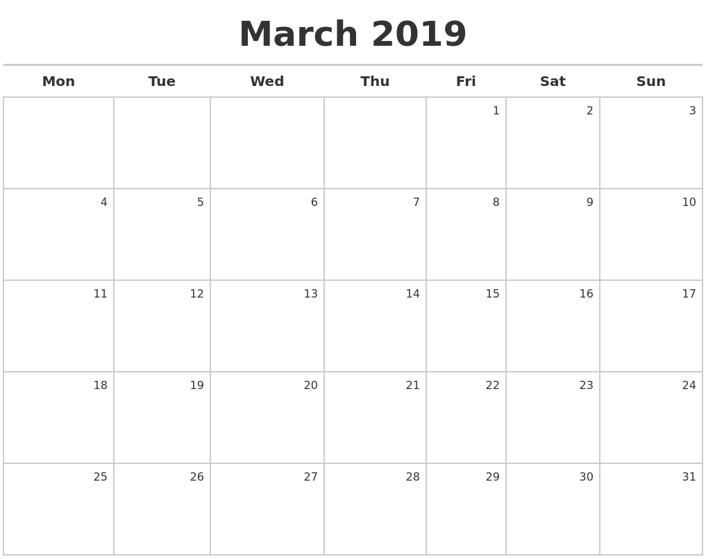 march 2019 calendar maker calendar makeer