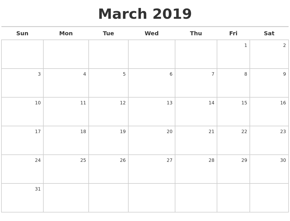 March 2019 Calendar Maker