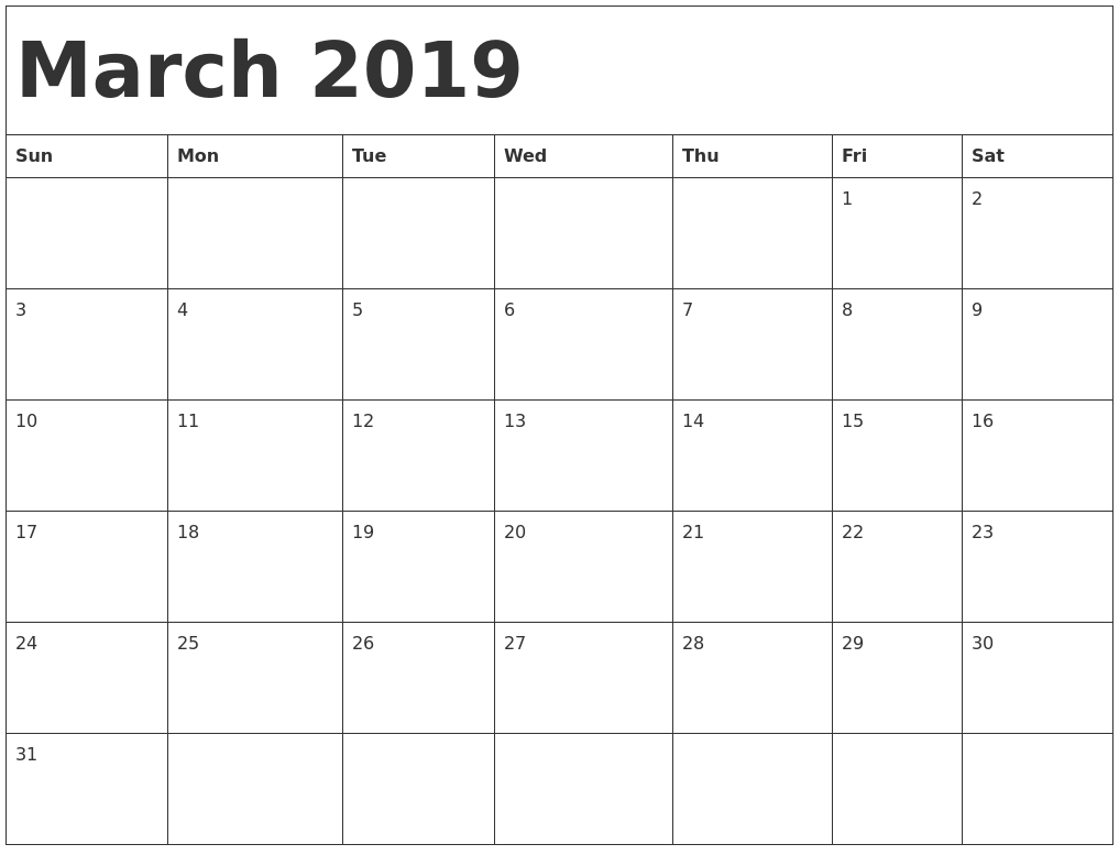 March Calendar Template