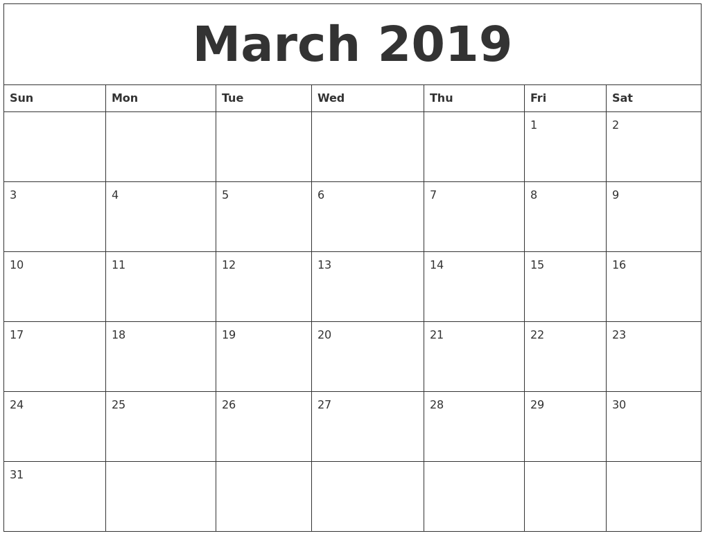 March Calendar Pdf 2019