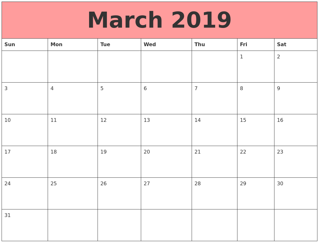 March 2019 Calendar - FREE DOWNLOAD