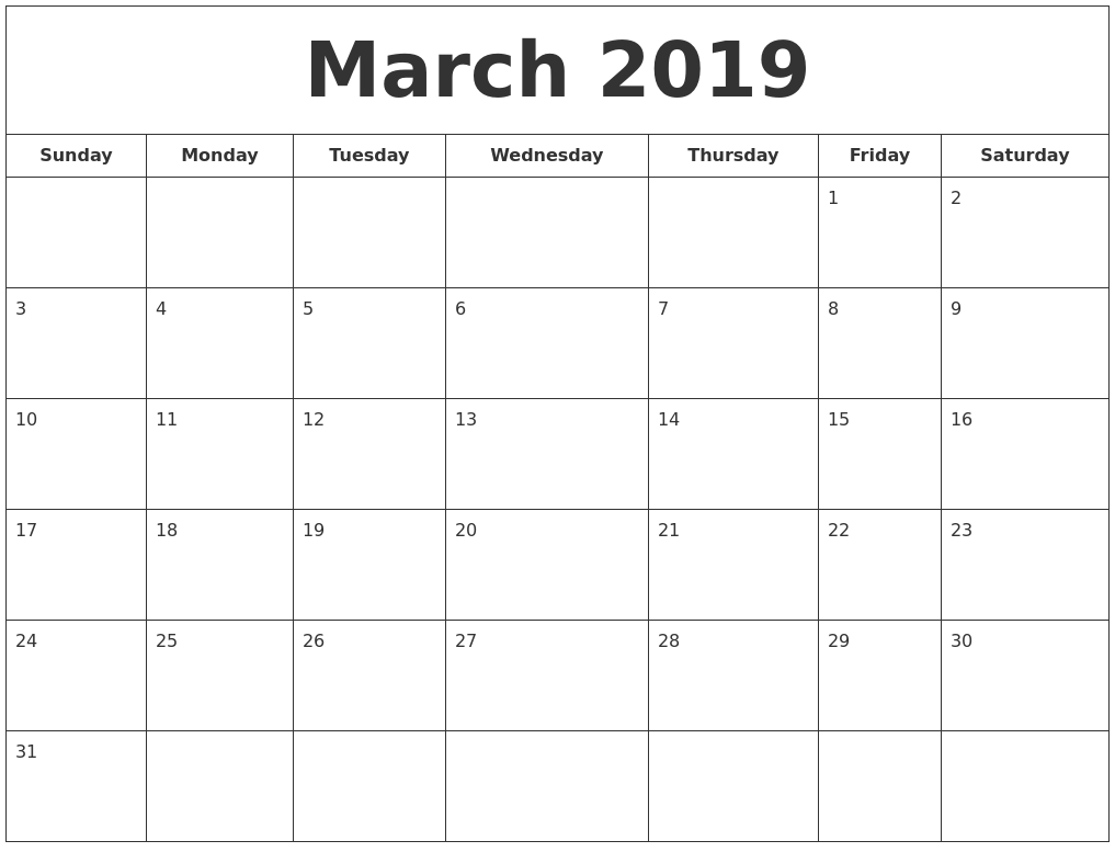 March 2019 Printable Calendar