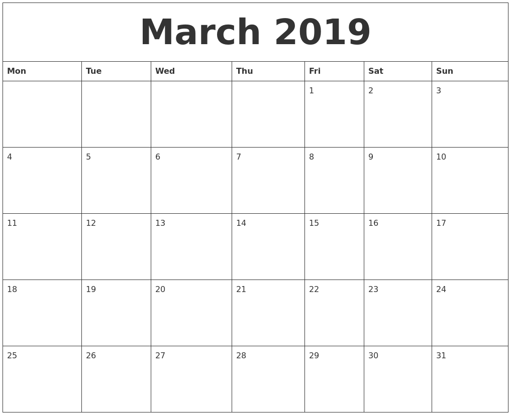 March 2019 Printable Calendar Pdf photo regarding Printable March Calendar Pdf identify March 2019 Printable Calendar Pdf