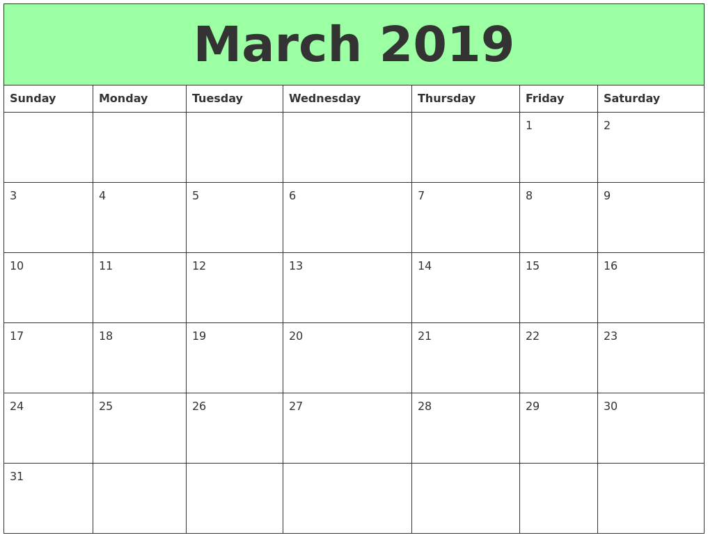 March 2019 Calendar Template March 2019 Calendar Ukvhcg