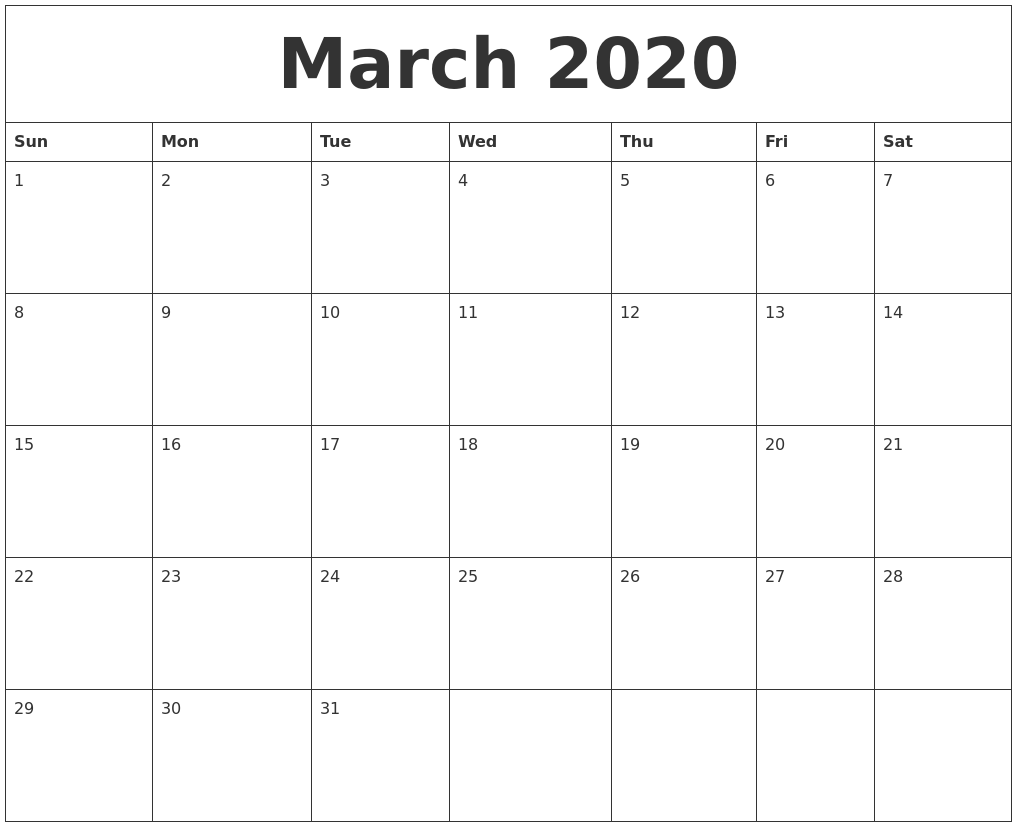 March 2020 Blank Printable Calendars