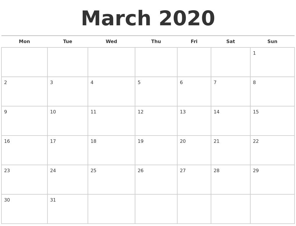 march 2020 calendars free calendar march april 2020