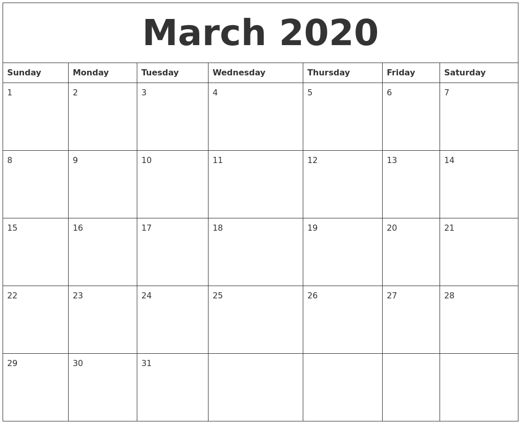 march 2020 editable calendar template march 2020 editable calendar