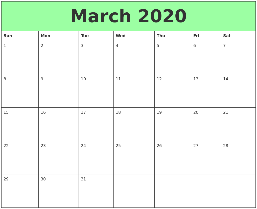 march 2020 printable calendars march calendars 2020