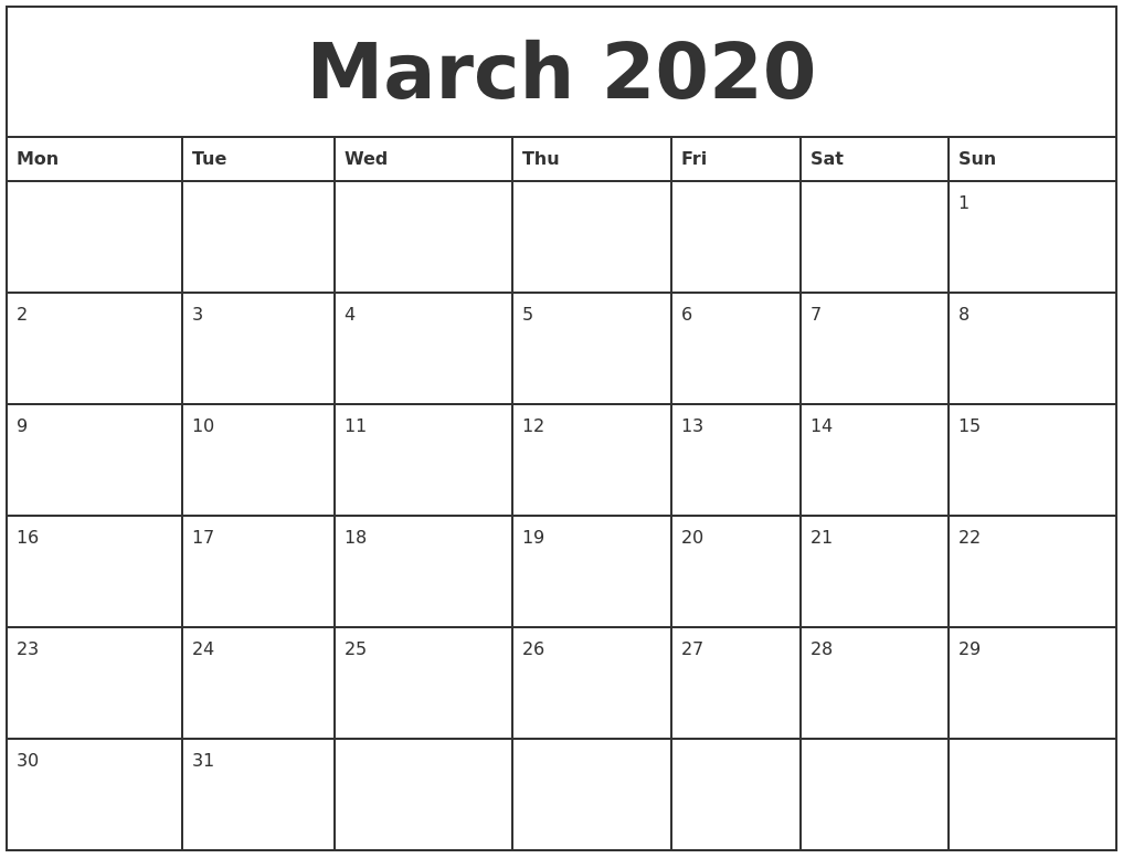 march 2020 printable monthly calendar calendar 2020 monthly printable