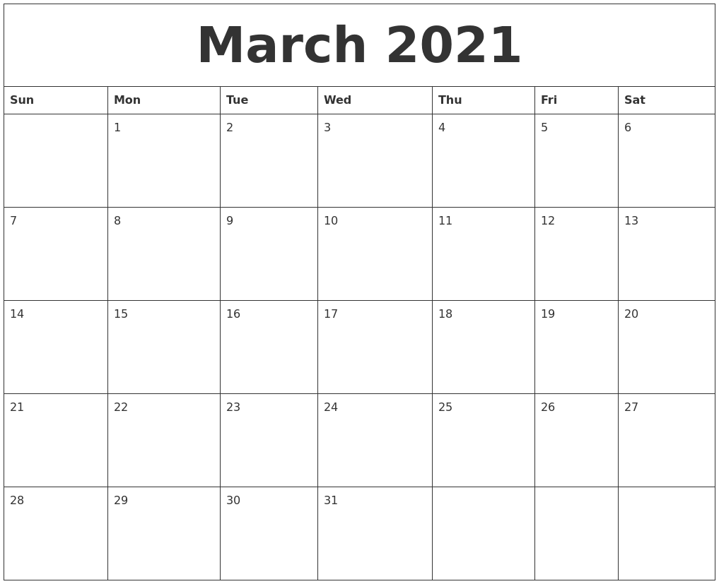 march 2021 calendar free printable