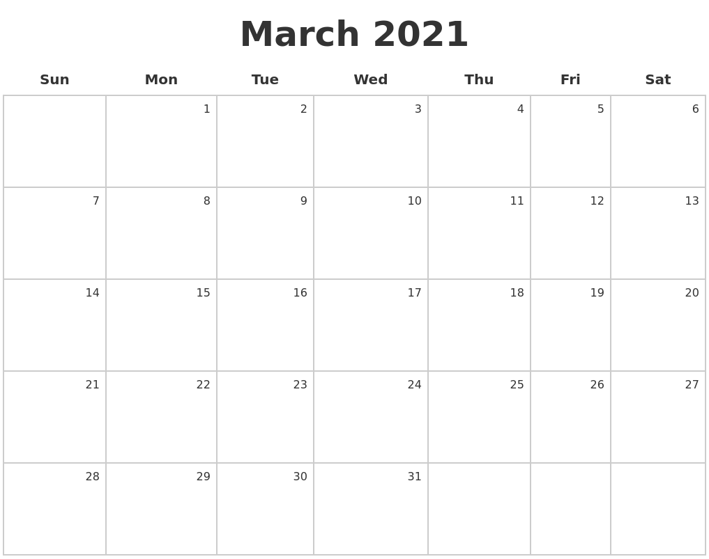 March 2021 Make A Calendar
