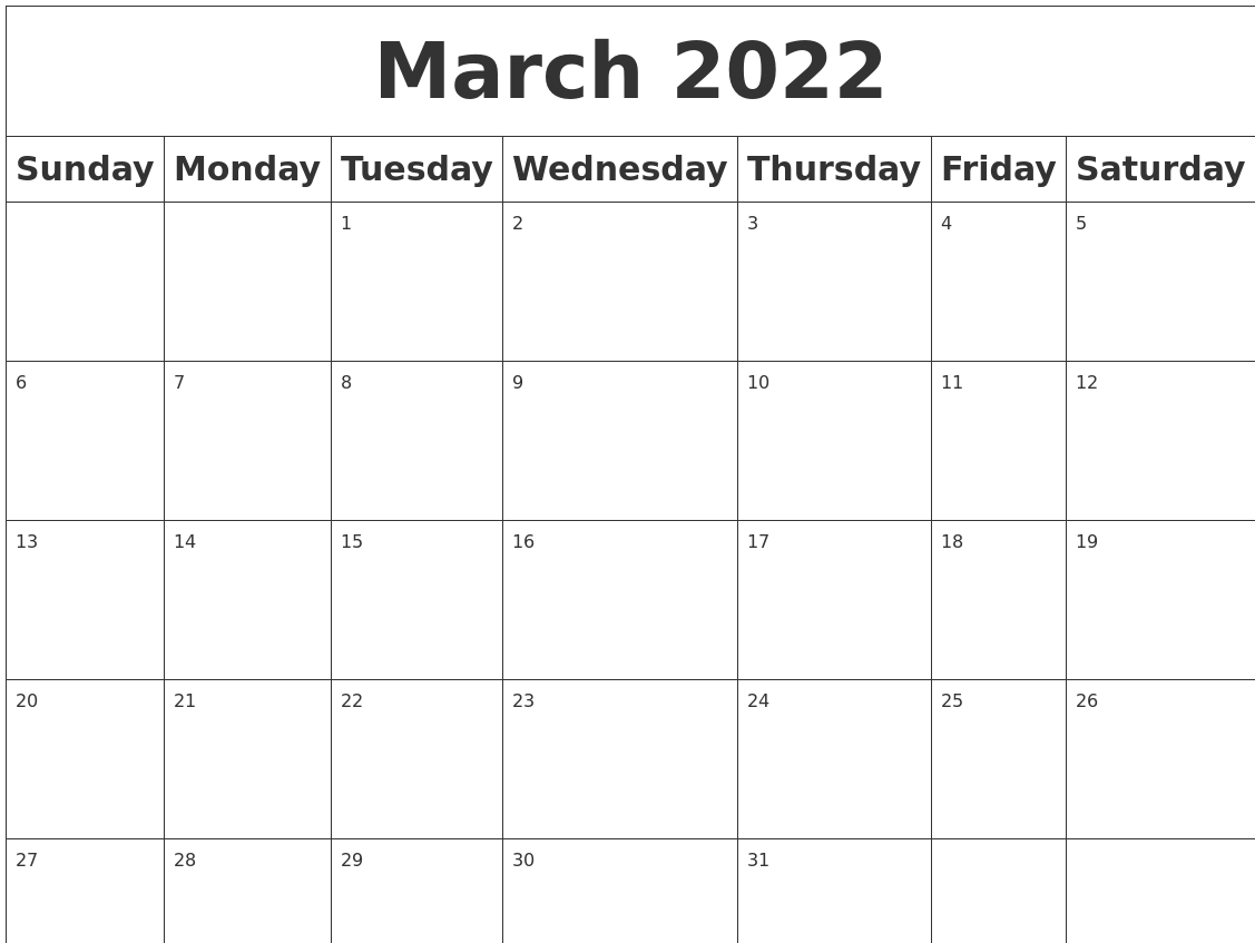 March 2022 Blank Calendar