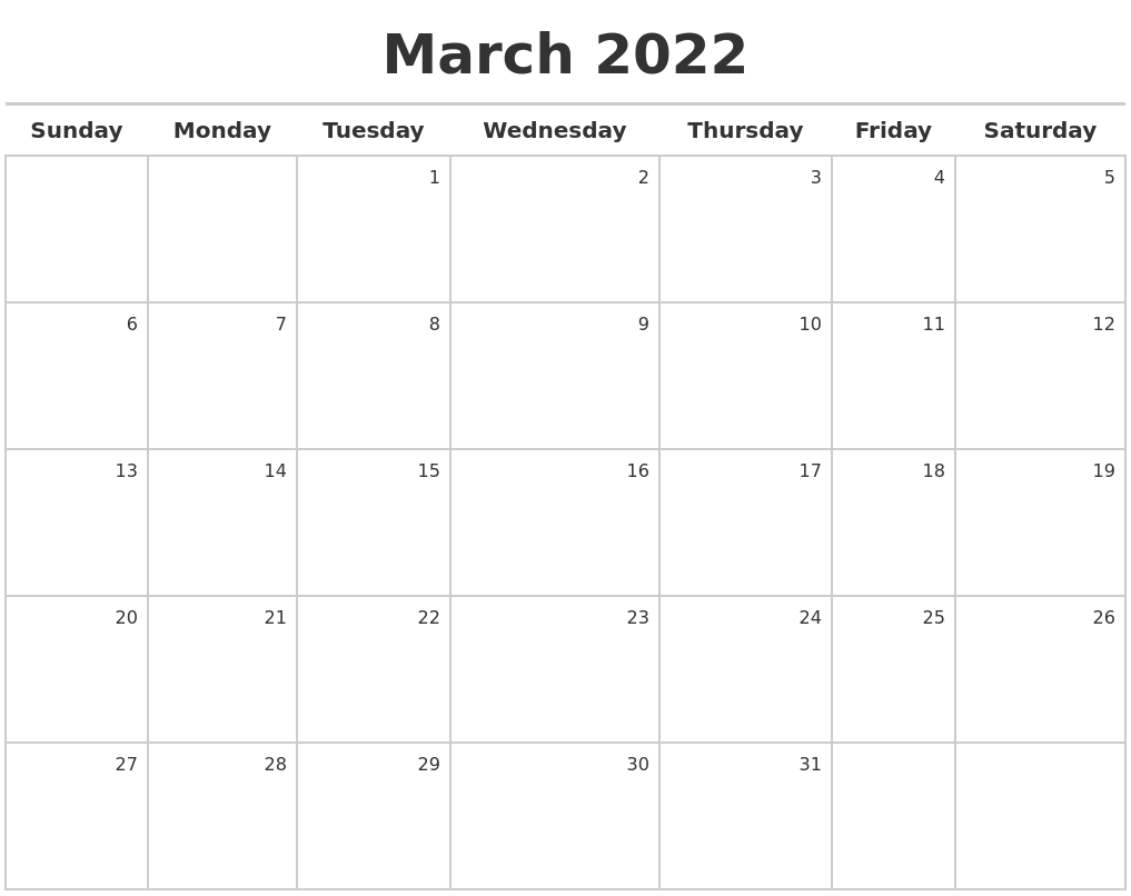 March 2022 Calendar Maker