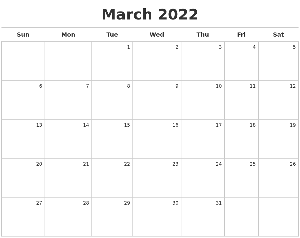 March 2022 Calendar Maker