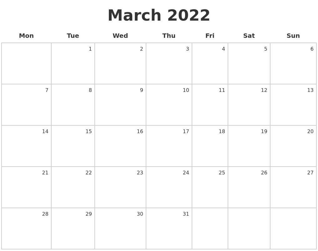 March 2022 Make A Calendar