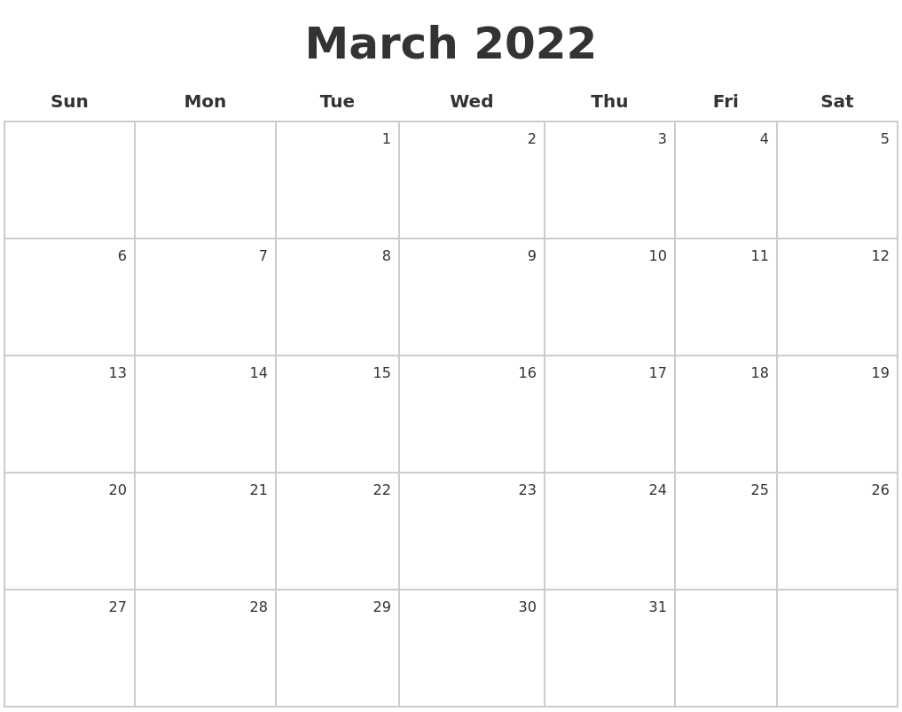 March 2022 Make A Calendar