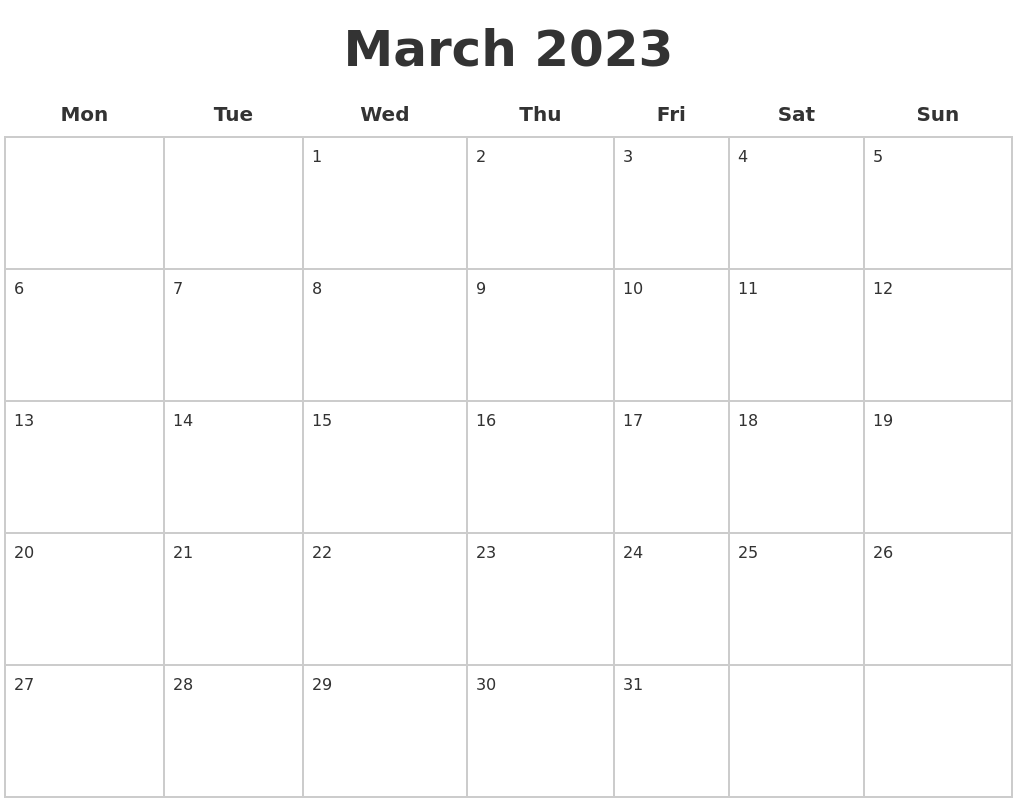 March 2023 Blank Calendar Pages