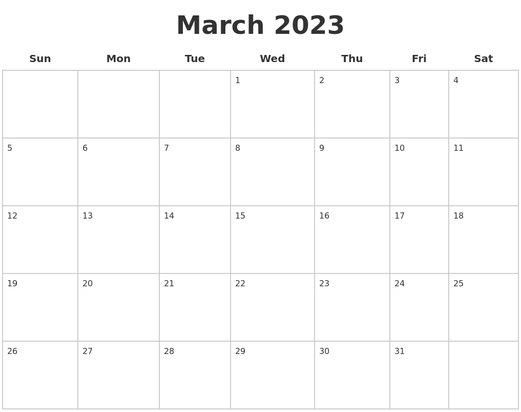 March 2023 Blank Calendar Pages