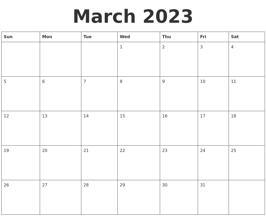 Blank March 2023 Printable Calendar Printable Blank World