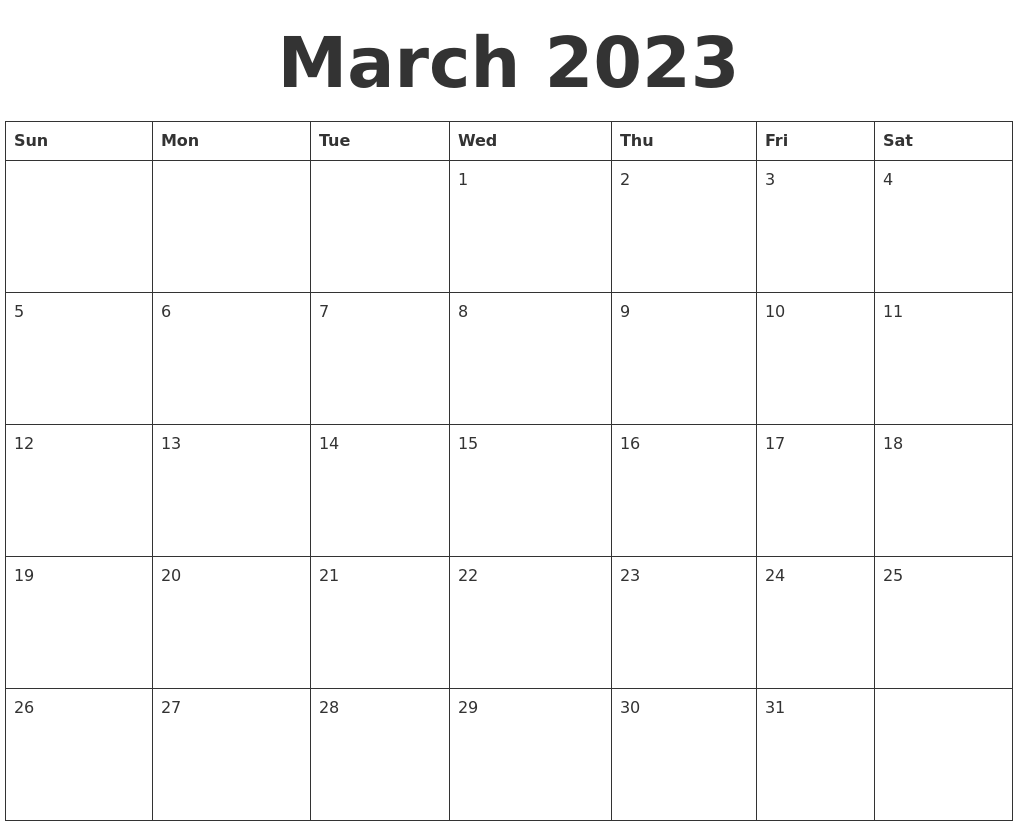 March 2023 Blank Calendar Template March 2023 Blank Calendar Template