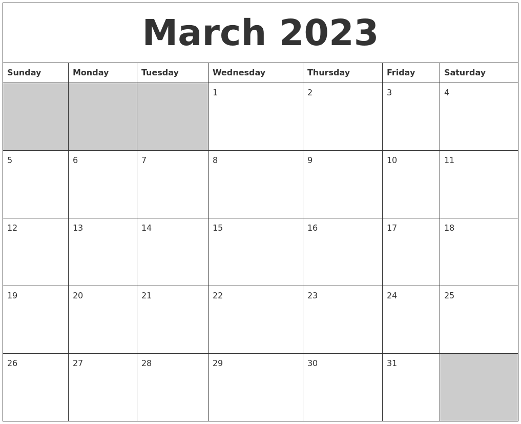 March 2023 Blank Printable Calendar