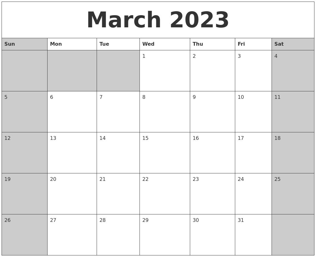 March 2023 Calanders