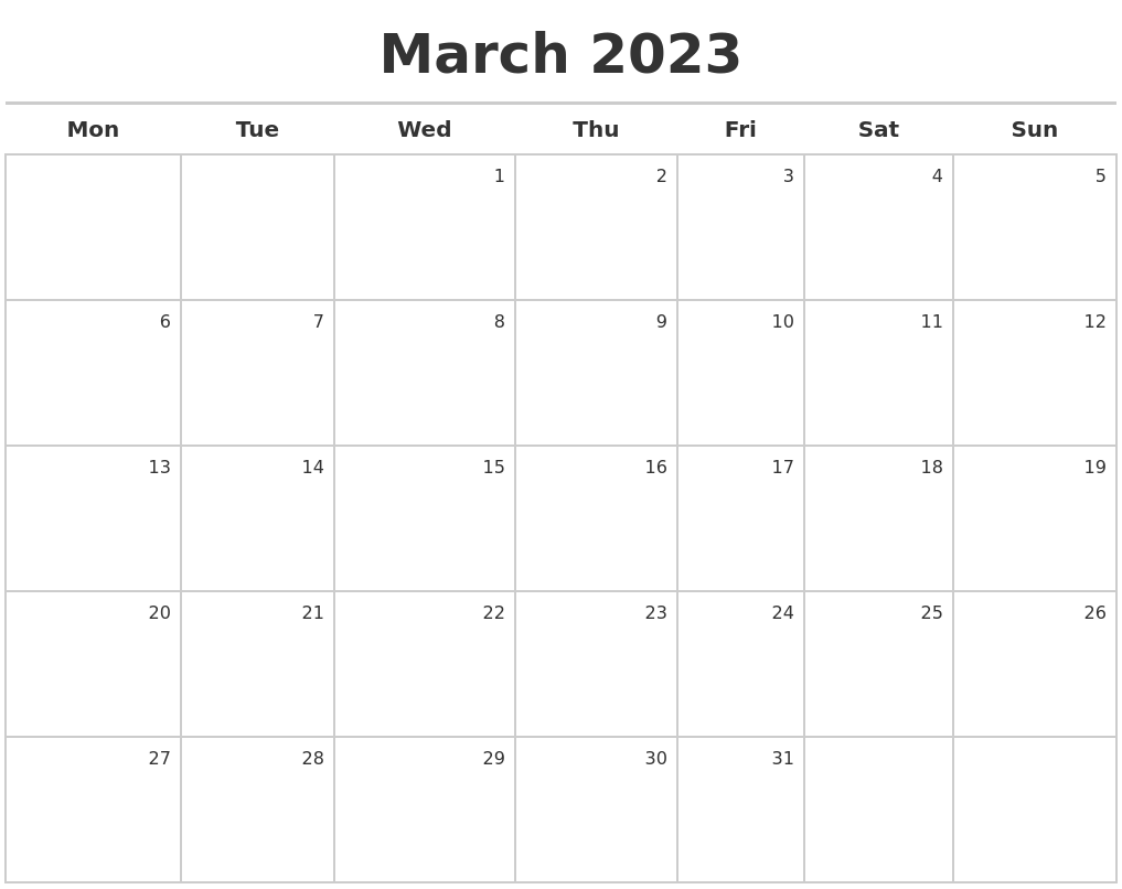 March 2023 Calendar Maker