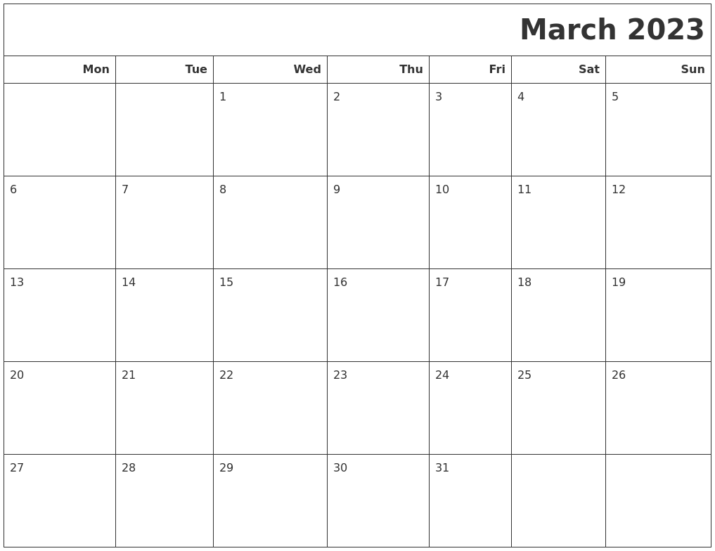 March 2023 Calendars To Print