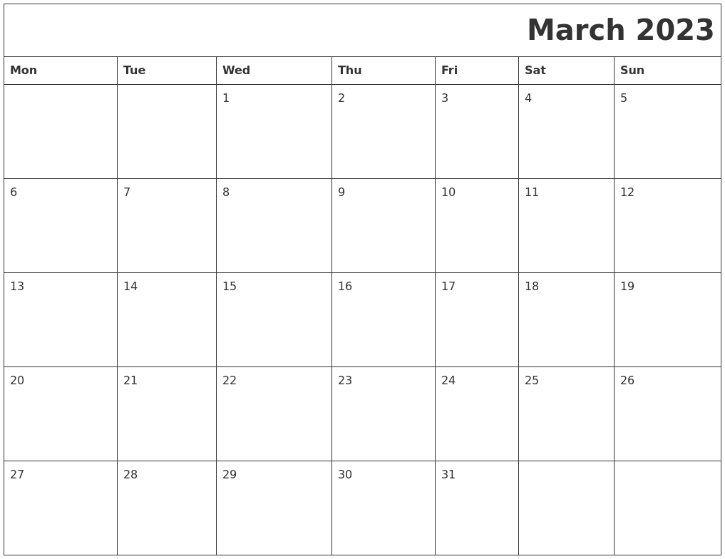 March 2023 Download Calendar