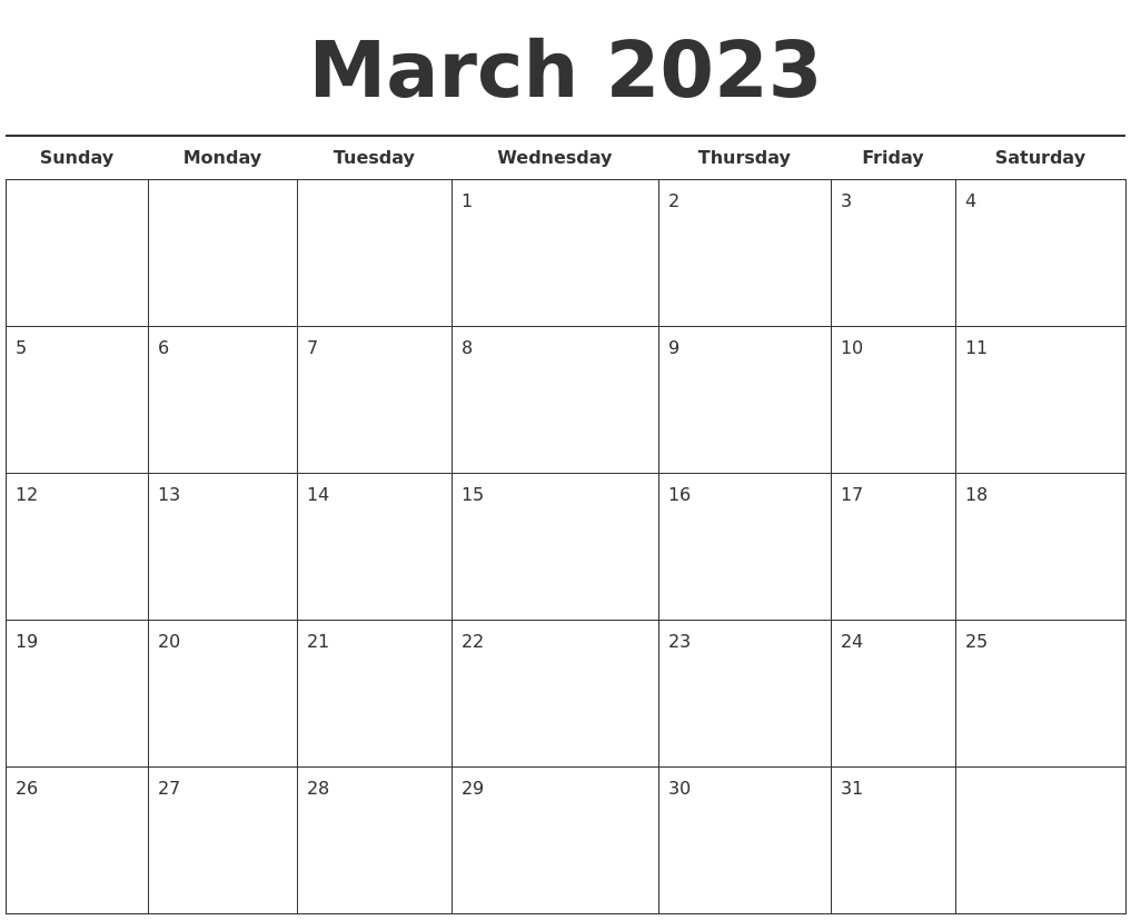 March 2023 Free Calendar Template