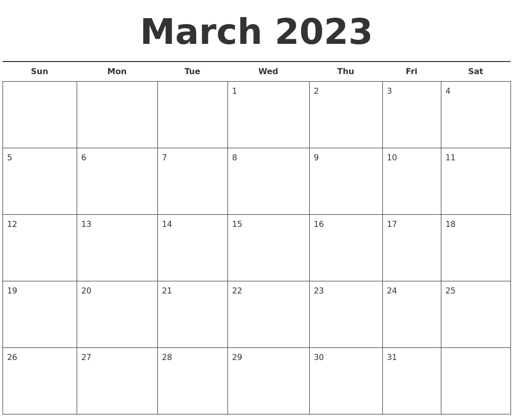 March 2023 Free Calendar Template