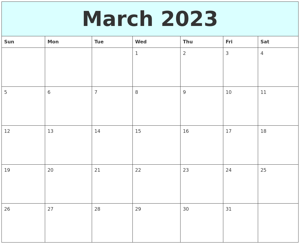 March 2023 Free Calendar