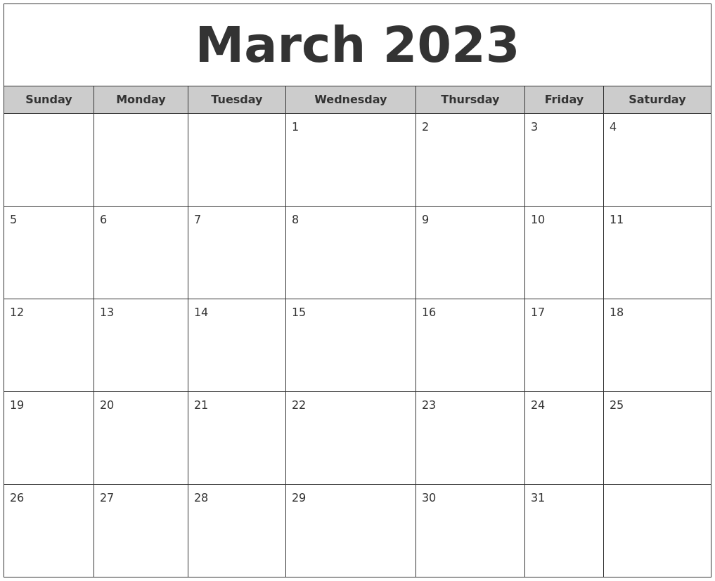 March 2023 Free Monthly Calendar