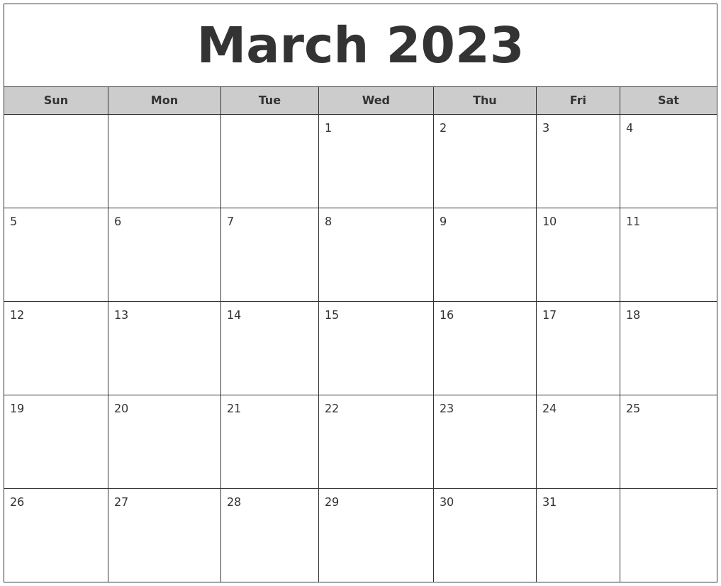 March 2023 Free Monthly Calendar