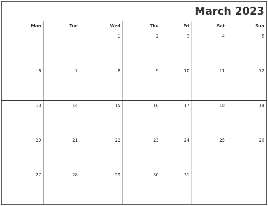 March 2023 Printable Blank Calendar