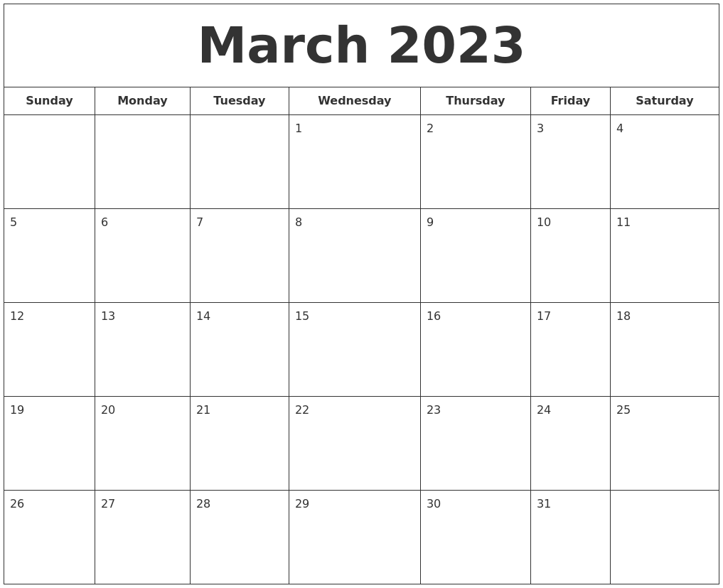 Free Printable Calendar March 2023 With Lines