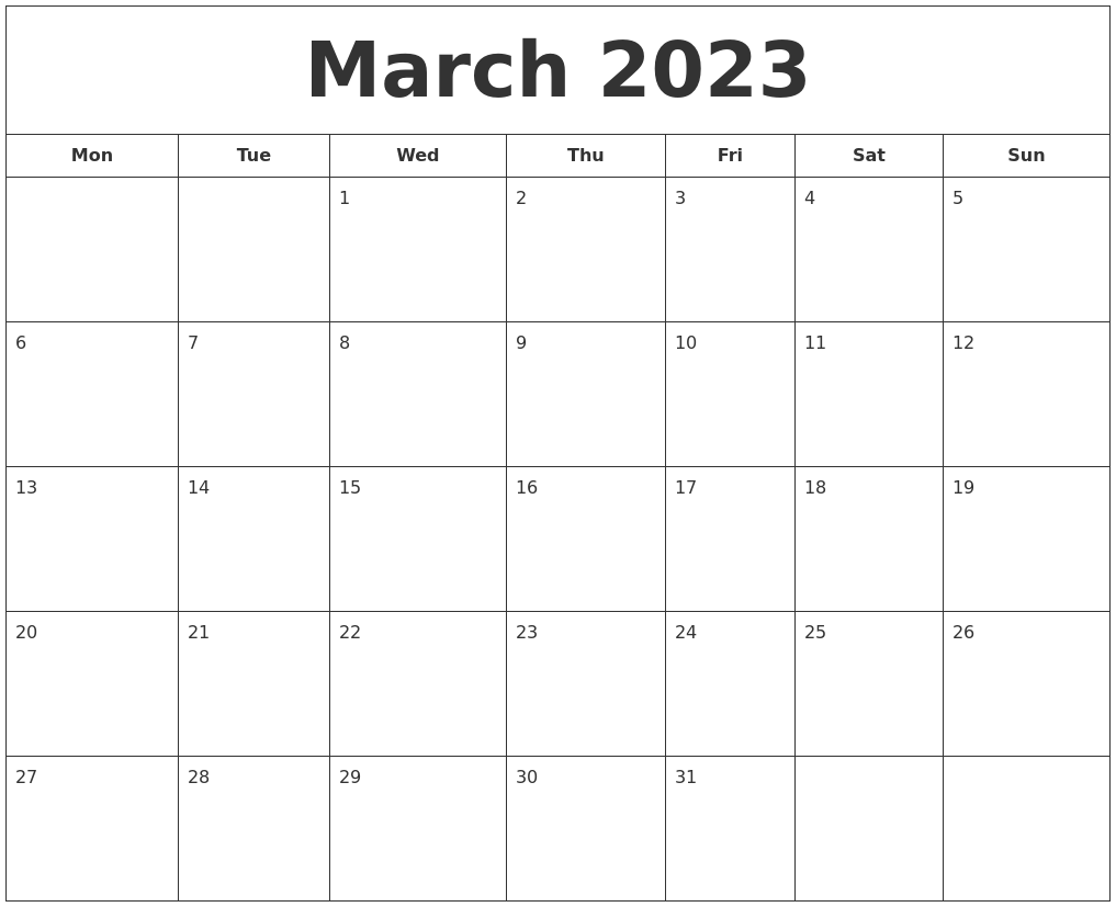 Printable March 2023 Calendar Free 12 Templates Ariaatr Photos